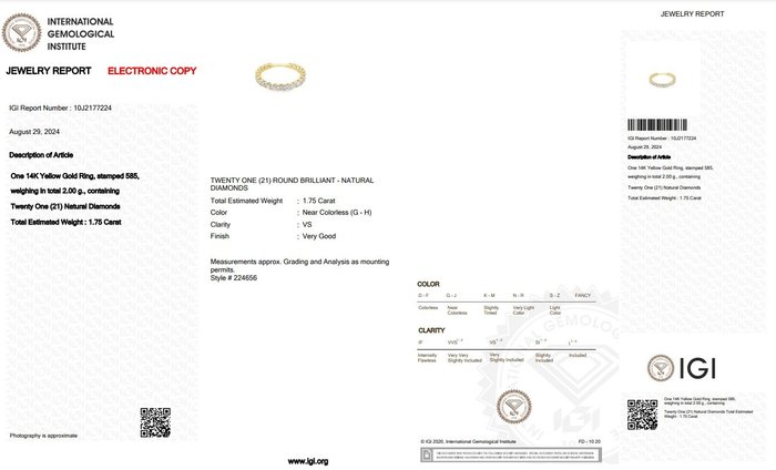 Ring - 14 karat Gulguld -  1.75ct. tw. Diamant (Natur)