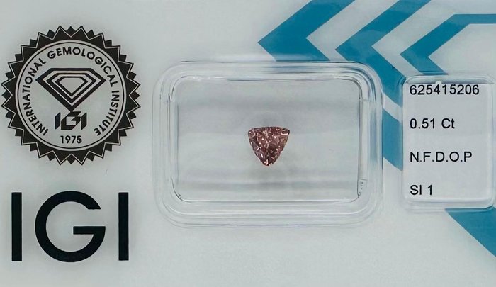 1 pcs Diamant  (Naturfarvet)  - 051 ct - Trekant - Fancy deep Lyserød Orange - SI1 - International Gemological Institute (IGI)