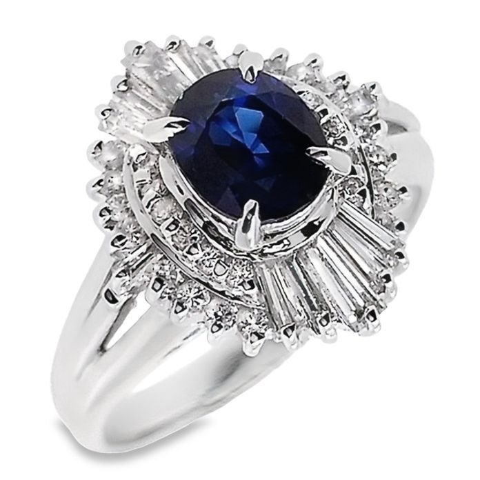 Cocktailring Platin -  1.43ct. tw. Safir - Diamant - BURMA