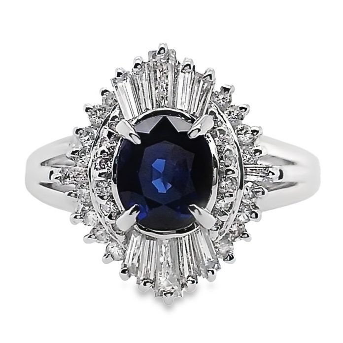 Cocktailring Platin -  1.43ct. tw. Safir - Diamant - BURMA