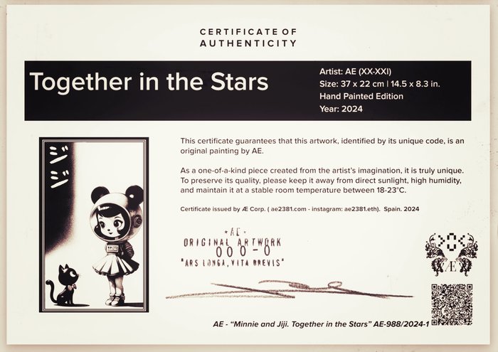 Æ (XX-XXI) - “Minnie  Jiji. Together in the Stars”, (2024) - Signed, numbered  CoA