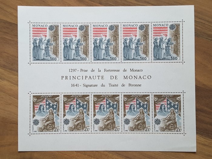 Monaco 1982/1986 - 5 hele år med luftpost, souvenirark, forhåndsannulleringer og toldstempler - Yvert 1306 à 1561 sans non émis, PA 100 à 104, BF 22, 23, 25, 28, 30, 34, préo 74 à 93, taxe 71 à 86