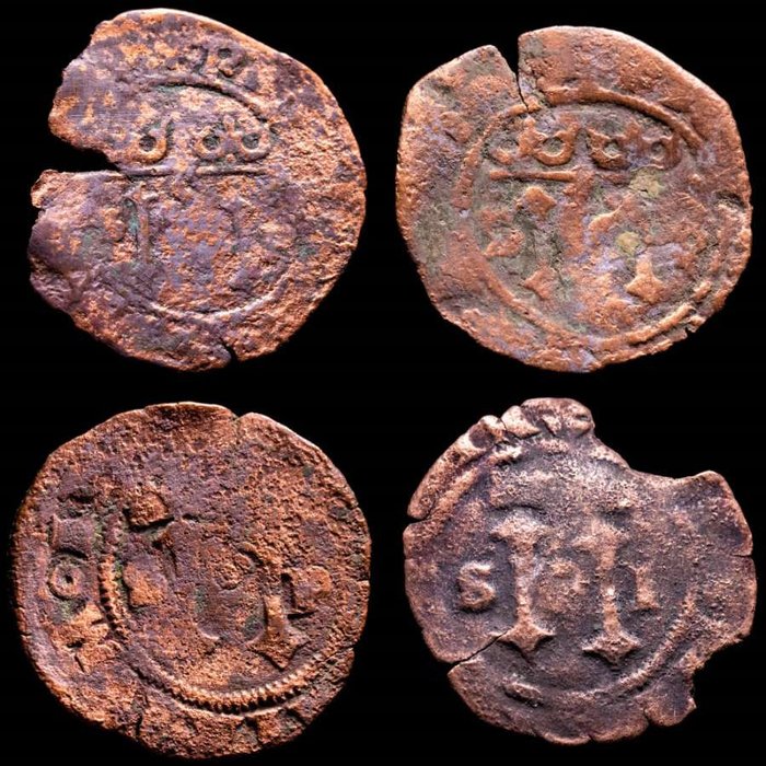 Spanien Carlos and Juana (1504-1555) Lote de (4) IIII maravedís de cobre Santo Domingo (1542) SP  (Ingen mindstepris)