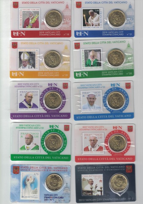 Vatikanstaten Coin Card 2011/2019 (10 coincards)  (Ingen mindstepris)