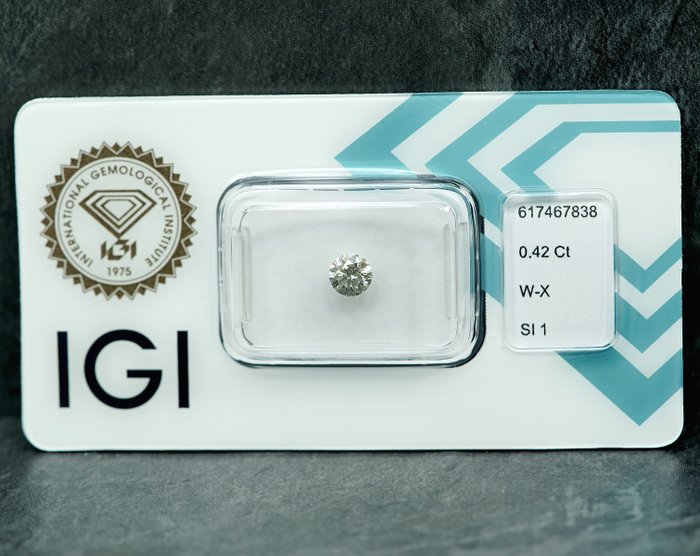 1 pcs Diamant  (Naturfarvet)  - 0.42 ct - Light Grålig Gul - SI1 - International Gemological Institute (IGI)