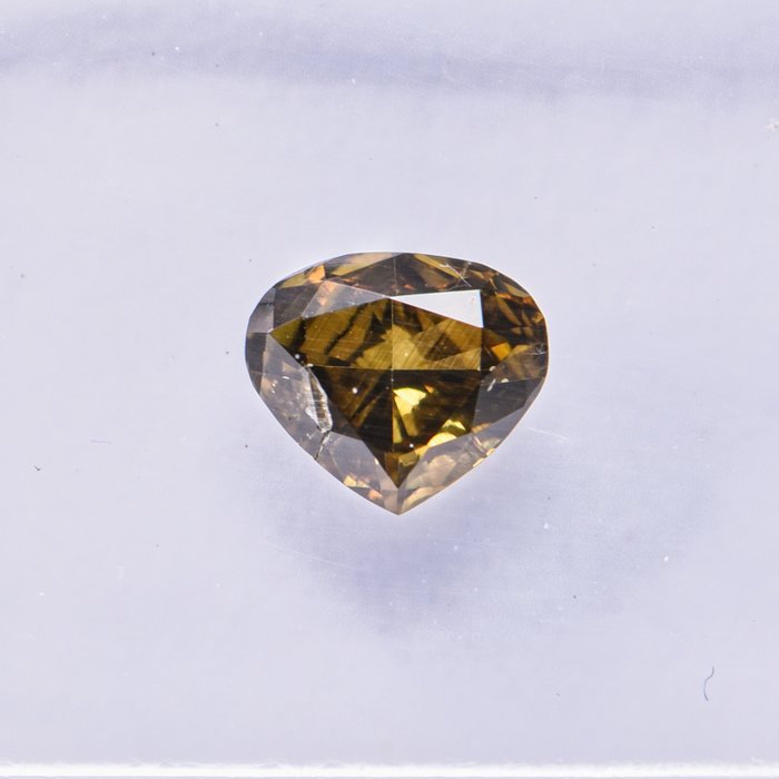 Ingen mindstepris - 1 pcs Diamant  (Naturfarvet)  - 050 ct - Pære - Fancy deep Brunlig Grøn Gul - SI1 - International Gemological Institute (IGI)