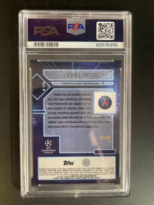 2022/23 Topps Chrome UCC Lionel Messi #S10 Specimen Gold Refractor /50 PSA 10 - 1 Graded card