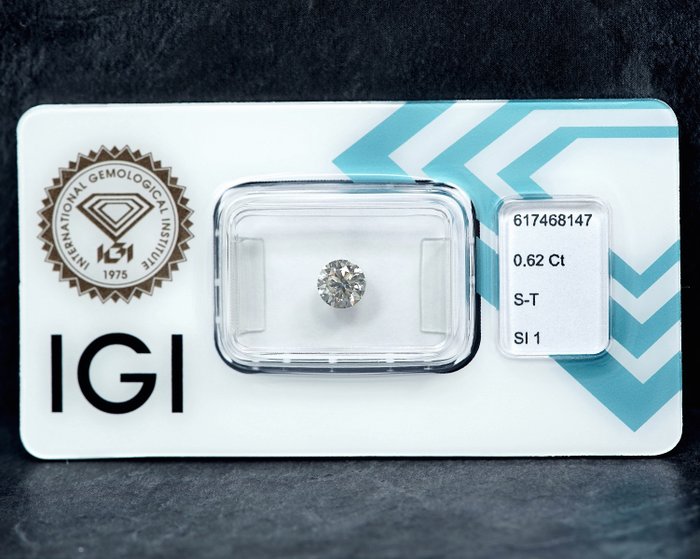 1 pcs Diamant  (Naturfarvet)  - 0.62 ct - Light Grålig Gul - SI1 - International Gemological Institute (IGI)