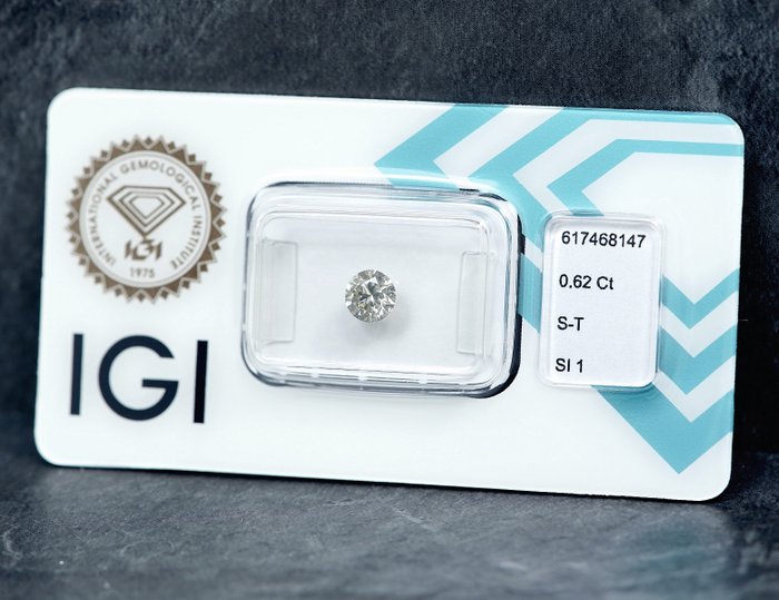 1 pcs Diamant  (Naturfarvet)  - 0.62 ct - Light Grålig Gul - SI1 - International Gemological Institute (IGI)