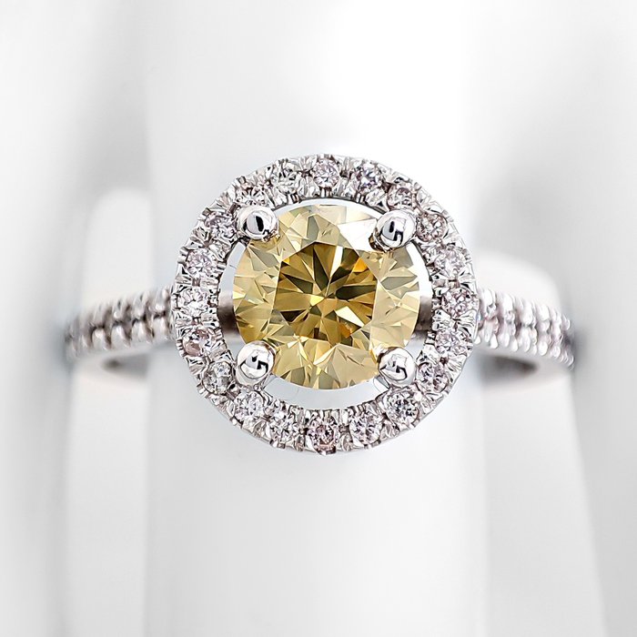 Ring - 14 karat Hvidguld -  1.27ct. tw. Gul Diamant (Naturfarvet) - Diamant