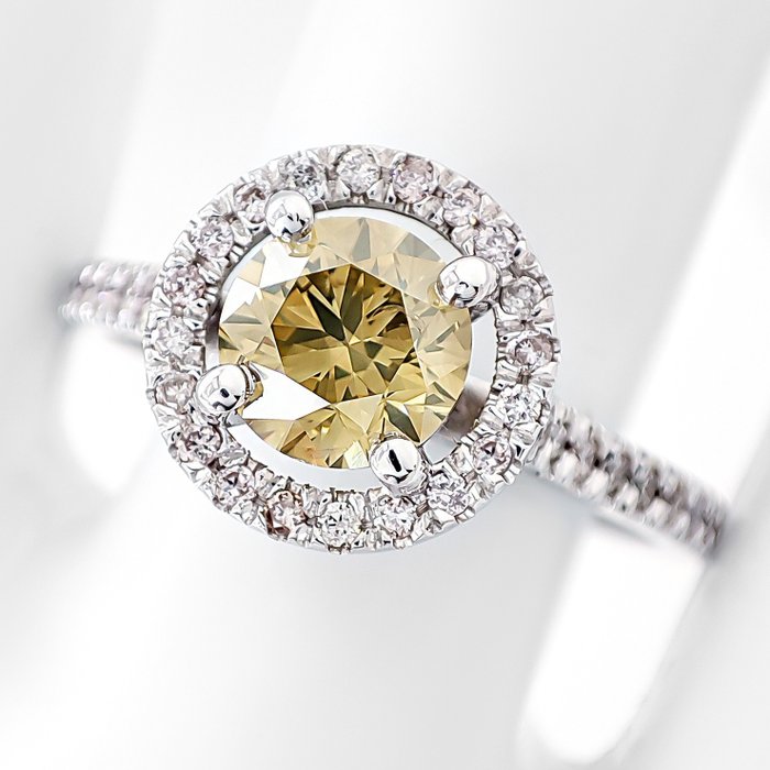 Ring - 14 karat Hvidguld -  1.27ct. tw. Gul Diamant (Naturfarvet) - Diamant