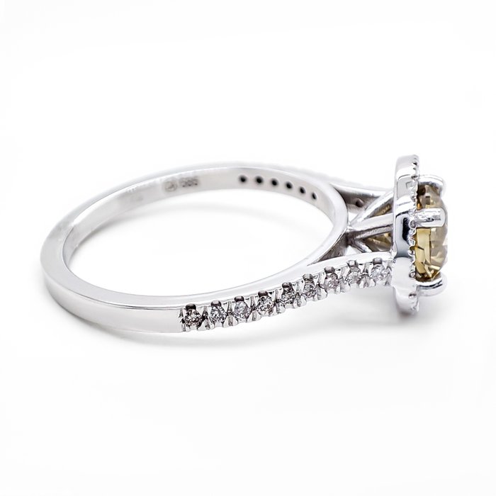 Ring - 14 karat Hvidguld -  1.27ct. tw. Gul Diamant (Naturfarvet) - Diamant