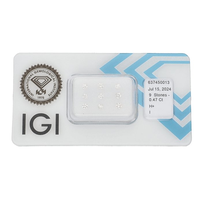 Ingen mindstepris - 9 pcs Diamant  (Natur)  - 0.47 ct - Rund - H - I1 - International Gemological Institute (IGI)