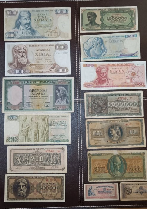 Grækenland. - 38 Banknotes - Various Dates  (Ingen mindstepris)