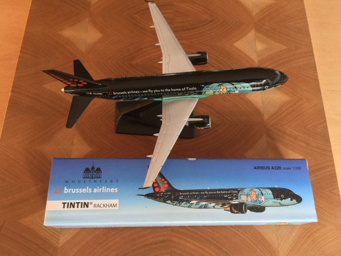 Moulinsart - Tintin Airbus A320 - Brussels Airlines  - Tintin Rackham Scale 1:200 Reklame figur - Metalplade/plast - 2016