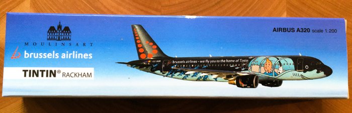 Moulinsart - Tintin Airbus A320 - Brussels Airlines  - Tintin Rackham Scale 1:200 Reklame figur - Metalplade/plast - 2016