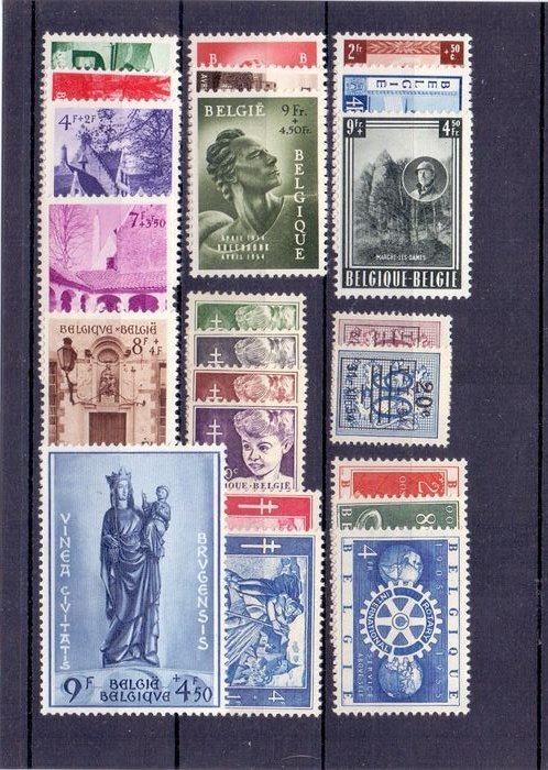 Belgien 1954 - Komplet bind med Begijnhof Brugge, Breendonk II og andre. - OBP 938/960