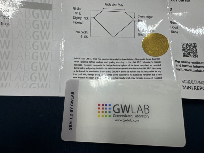 1 pcs Diamant  (Natur)  - 181 ct - Pære - D (farveløs) - I1 - Gemewizard Gemological Laboratory (GWLab)