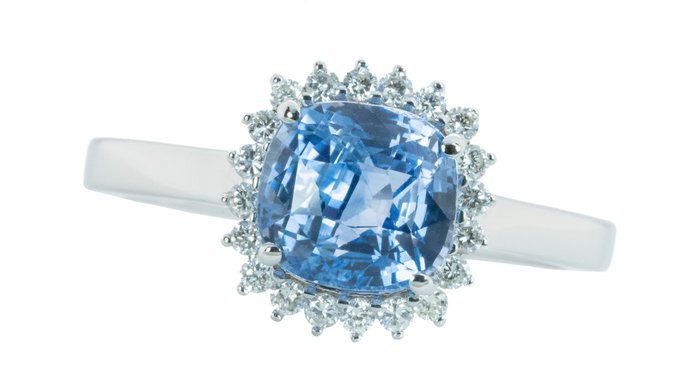 Ingen mindstepris - Ring - 18 kraat Hvidguld, Blå (Ceylon) -  3.13ct. tw. Safir - Diamant - 0,22 ct - VS