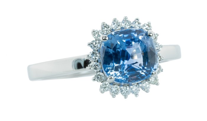 Ingen mindstepris - Ring - 18 kraat Hvidguld, Blå (Ceylon) -  3.13ct. tw. Safir - Diamant - 0,22 ct - VS