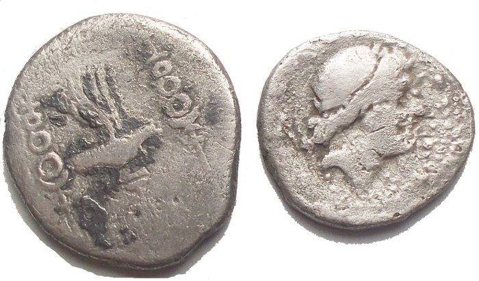 Romerska republiken. Denarius. Quinarius Lot of 2 pieces, including Mark Antony  (Ingen mindstepris)