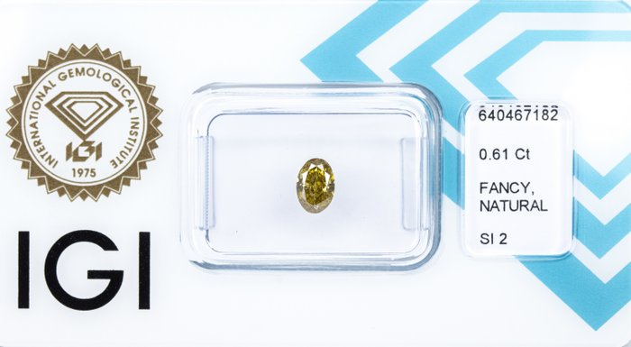 Ingen mindstepris - 1 pcs Diamant  (Naturfarvet)  - 0.61 ct - Oval - Fancy deep Gul - SI2 - International Gemological Institute (IGI)