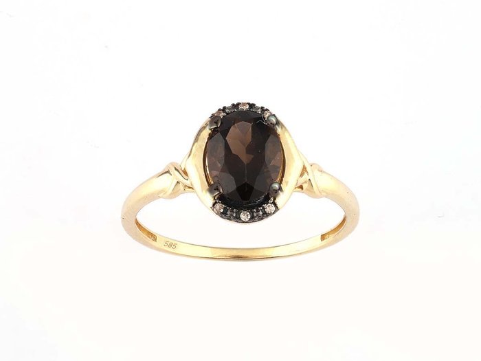 Ingen mindstepris - Ring - 14 karat Gulguld -  1.17ct. tw. Kvarts - Diamant