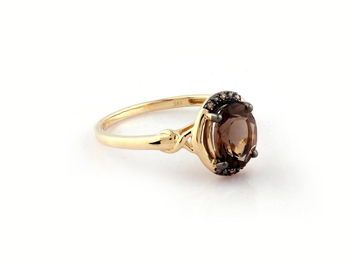 Ingen mindstepris - Ring - 14 karat Gulguld -  1.17ct. tw. Kvarts - Diamant