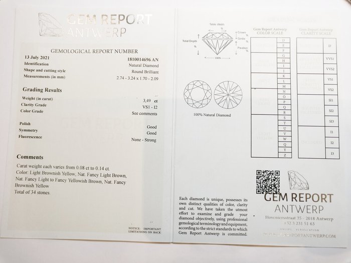 34 pcs Diamant  (Naturfarvet)  - 3.49 ct - Rund Blandede farver - I2, VS1 - Gem Report Antwerp (GRA)