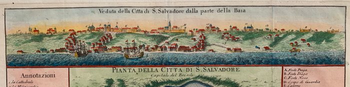 Brasilien - San Salvador de Bahia; Vanni Violante. inc.  Pazzi Giuseppe scrisse - Veduta della Città di S. Salvadore dalla parte della Baia - Pianta della Città di S. Salvadore - 1761-1780