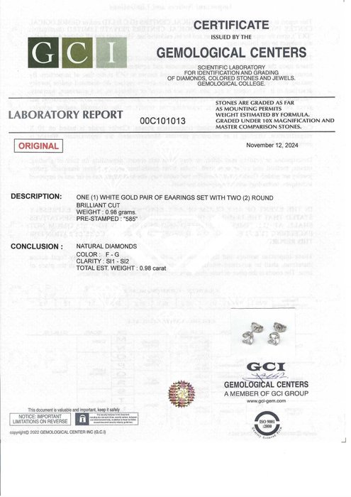 Ingen mindstepris - Øreringe - 14 karat Hvidguld -  0.98ct. tw. Diamant (Natur)