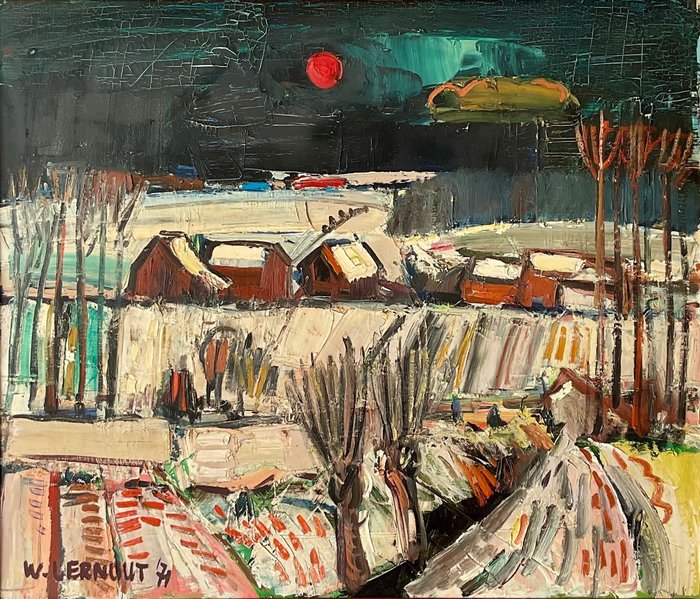 Ward Lernout (1931-2019) - Winterlandschap bij zonsverduistering 1971