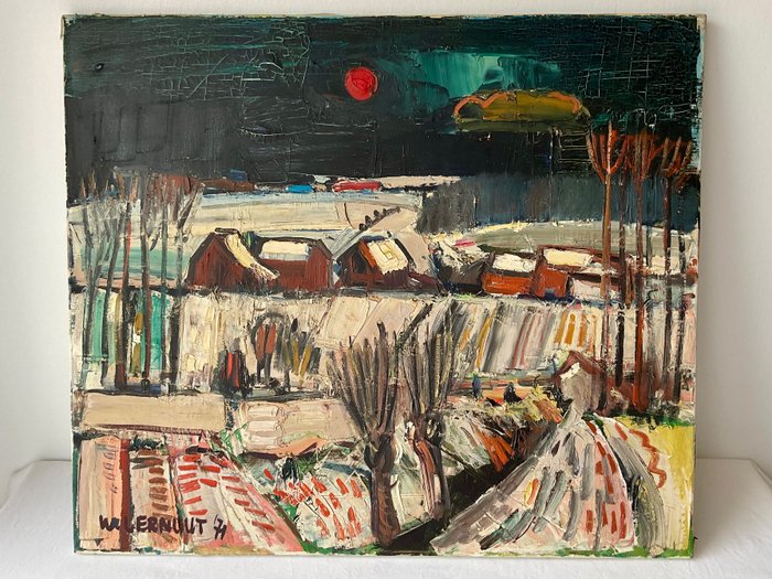 Ward Lernout (1931-2019) - Winterlandschap bij zonsverduistering 1971