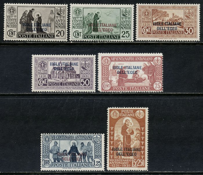 Ægæiske Hav 1932 - S. Antonio, komplet serie af 7 værdier - Sassone N. 37/43