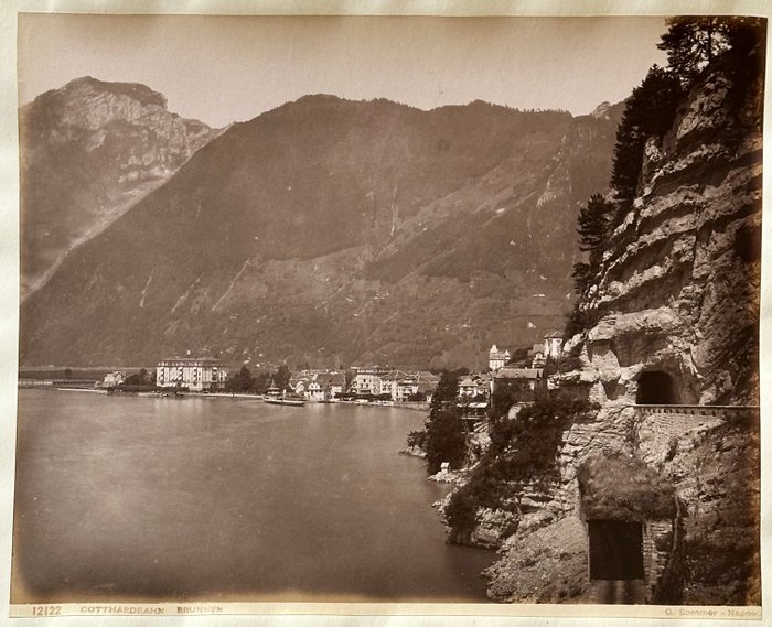 Giorgio Sommer (1834 - 1914) - 2 x Panoramas of Brunnen (Switzerland) - Lot of two Albumen Prints - ca 1870s