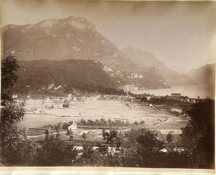 Giorgio Sommer (1834 - 1914) - 2 x Panoramas of Brunnen (Switzerland) - Lot of two Albumen Prints - ca 1870s