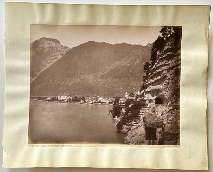 Giorgio Sommer (1834 - 1914) - 2 x Panoramas of Brunnen (Switzerland) - Lot of two Albumen Prints - ca 1870s