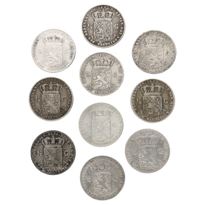 Holland. Willem III (1849-1890). ½ Gulden 1859/1868 (10 stuks)  (Ingen mindstepris)