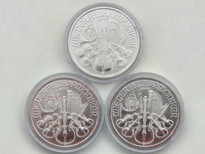 Østrig. 1 1/2 Euro 2017 Wiener Philharmoniker, 3x1 Oz (.999)  (Ingen mindstepris)