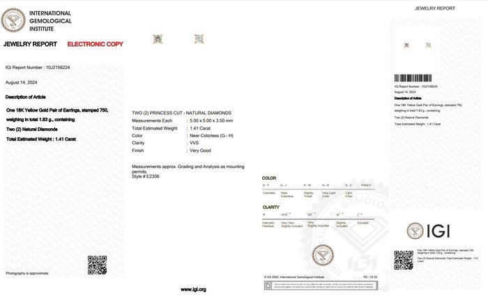 Ingen mindstepris - Øreringe - 18 kraat Gulguld -  141ct tw Diamant (Natur) - Ideelt slebne diamanter