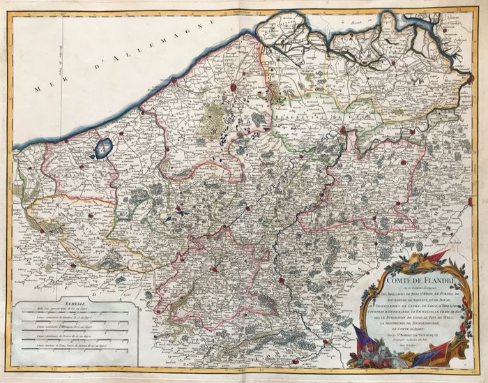 Europa - Belgien; Robert De Vaugondy Gilles - 2 tavole: Comté de Flandre + Comtes de Hainaut et de Cambresis - 1751-1760