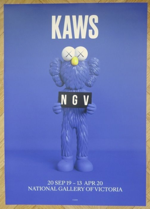 KAWS - Affiche originale d'exposition (version bleue) - NGV Melbourne - 2019