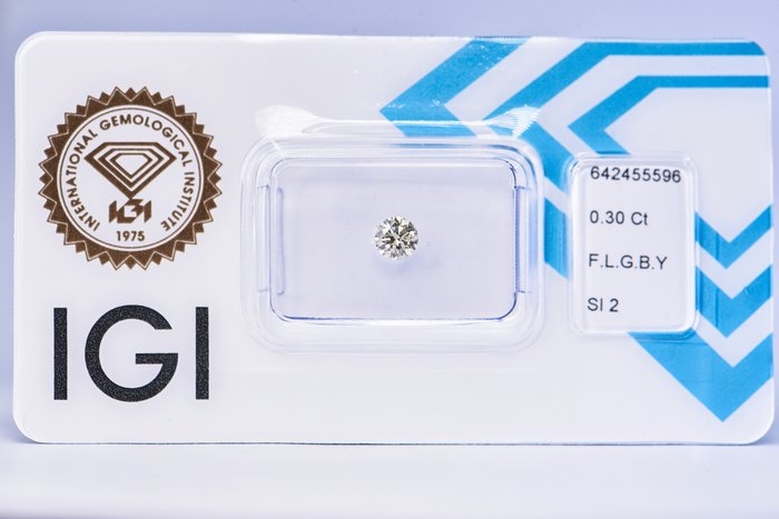 Ingen mindstepris - 1 pcs Diamant  (Naturfarvet)  - 0.30 ct - Rund - Fancy light Brunlig, Grålig Gul - SI2 - International Gemological Institute (IGI)