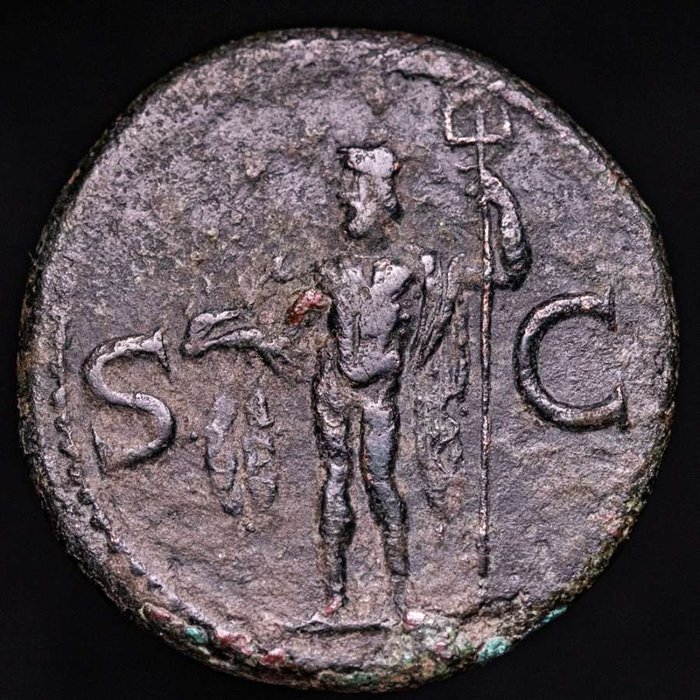 Romarriket. Agrippa (64/3-12 f.Kr.). As Rome mint, struck under Caligula (37-41 A.D.) Neptune  (Ingen mindstepris)