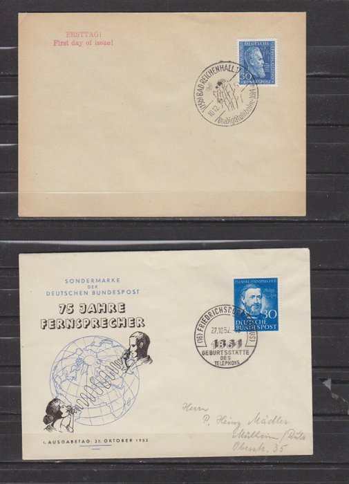 Tyskland 1950/1955 - Tyskland FDC Michel 121/219, kørt og uden skrift. - Duitsland FDC Michel 121/219 gelopen en onbeschreven.