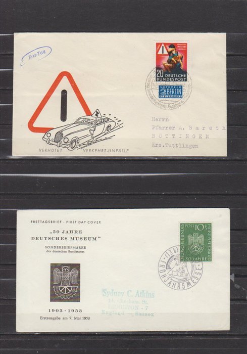 Tyskland 1950/1955 - Tyskland FDC Michel 121/219, kørt og uden skrift. - Duitsland FDC Michel 121/219 gelopen en onbeschreven.