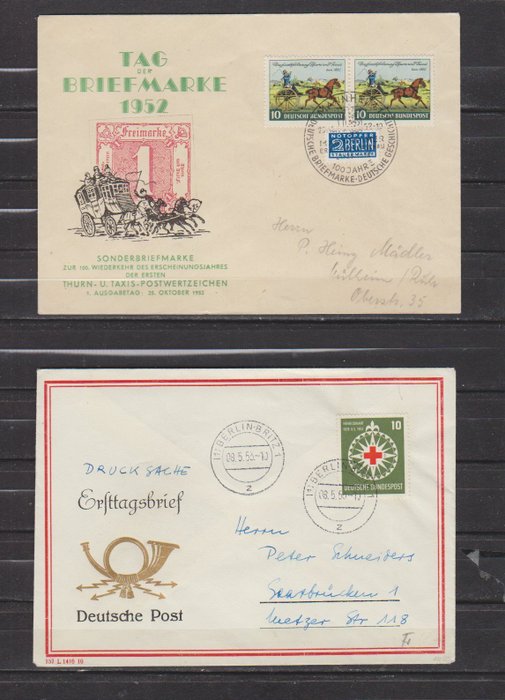 Tyskland 1950/1955 - Tyskland FDC Michel 121/219, kørt og uden skrift. - Duitsland FDC Michel 121/219 gelopen en onbeschreven.