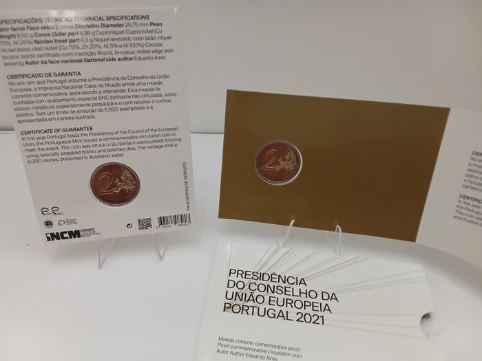 Portugal. 2 Euro 2021 "Presidência do Conselho da UE" Proof + BU  (Ingen mindstepris)