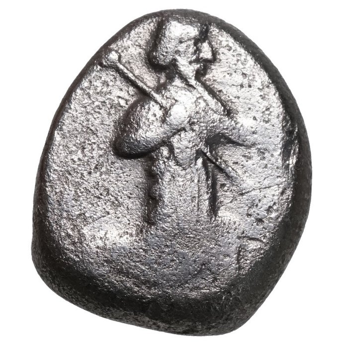 Lydien, Sardes. Darios I. - Xerxes II. (~485-420 BCE). Siglos Großkönig im Knielauf mit Speer und Bogen  (Ingen mindstepris)