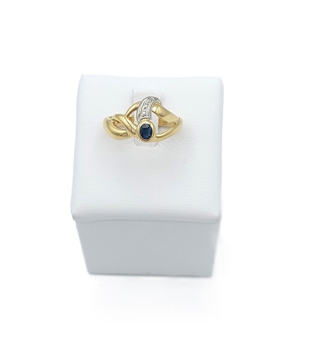 Ring - 18 kraat Gulguld, Hvidguld -  0.20ct. tw. Safir - Diamant